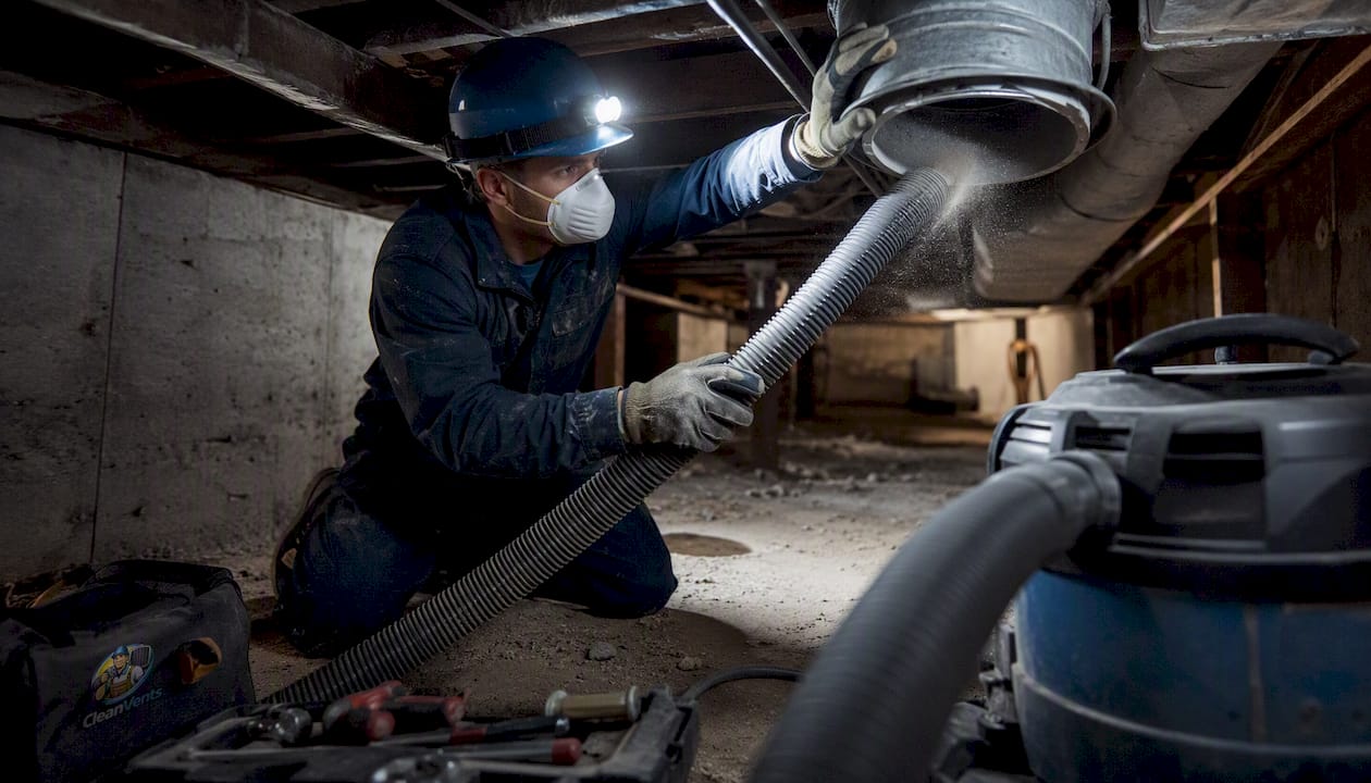 Rotating brush tool cleaning ductwork