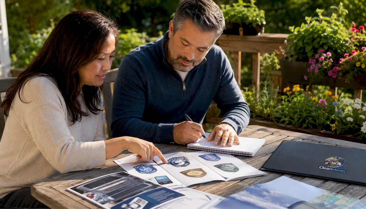Canadian couple reviewing duct cleaning certifications