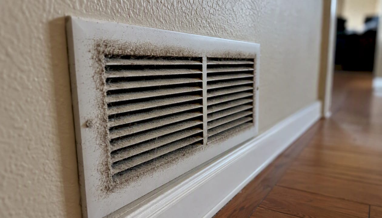Dust buildup around HVAC supply register