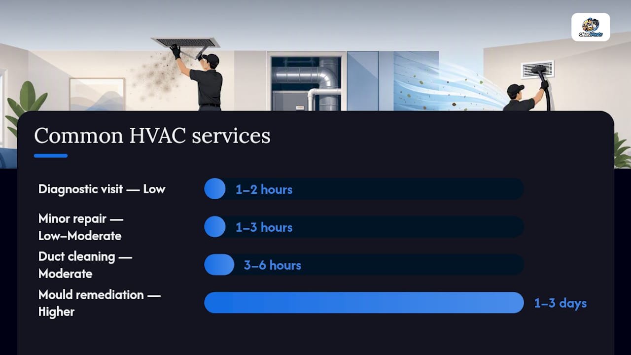 Diagram of HVAC service types with scope, cost, and time