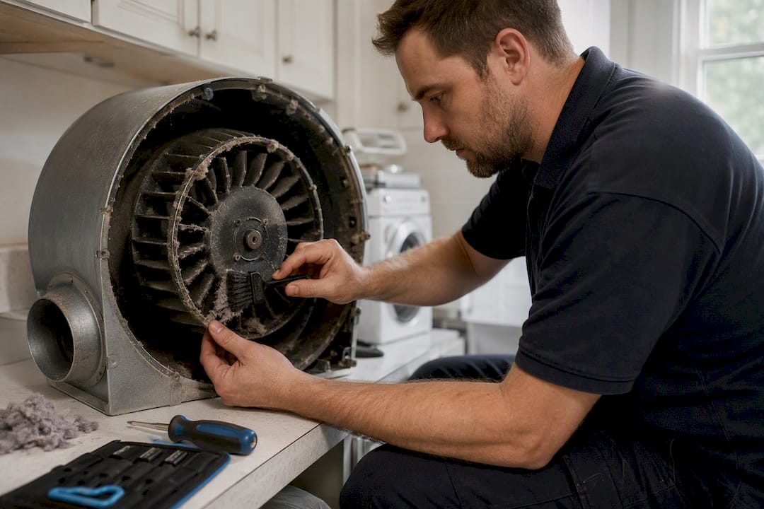 Cleaning lint from booster fan impeller blades