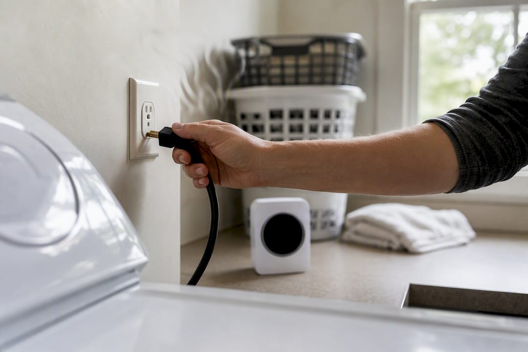 Hand unplugging dryer due to burning smell