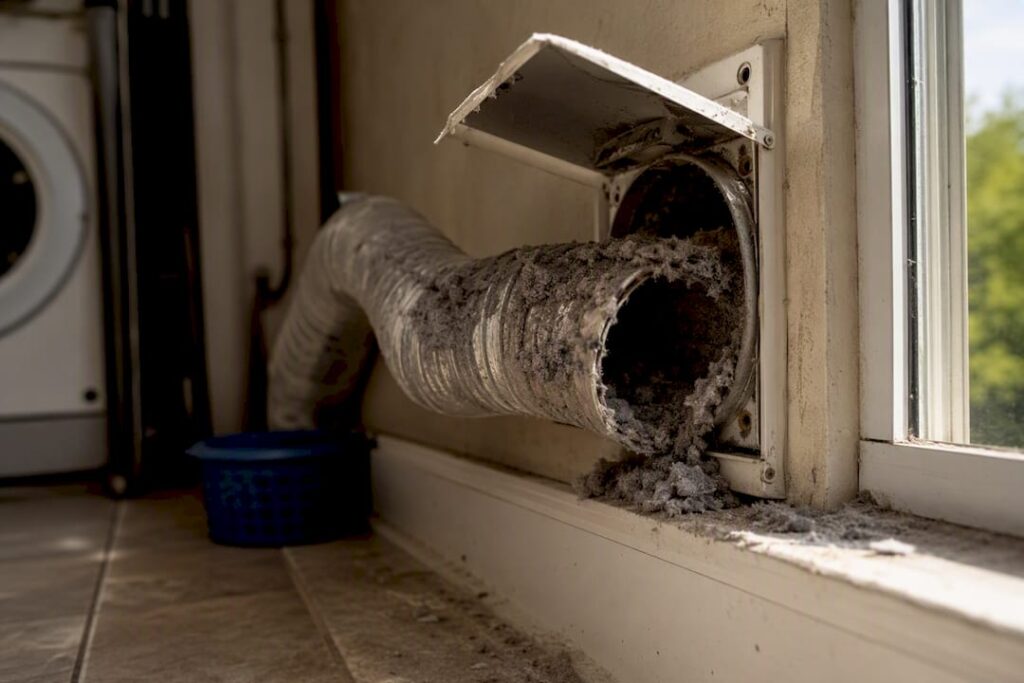 Clogged dryer vent with lint buildup