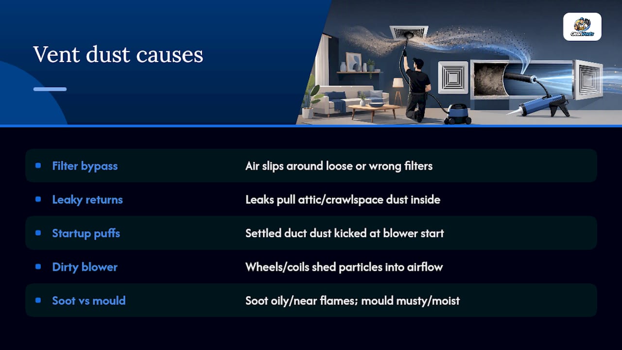 Diagram of five causes of dust from vents